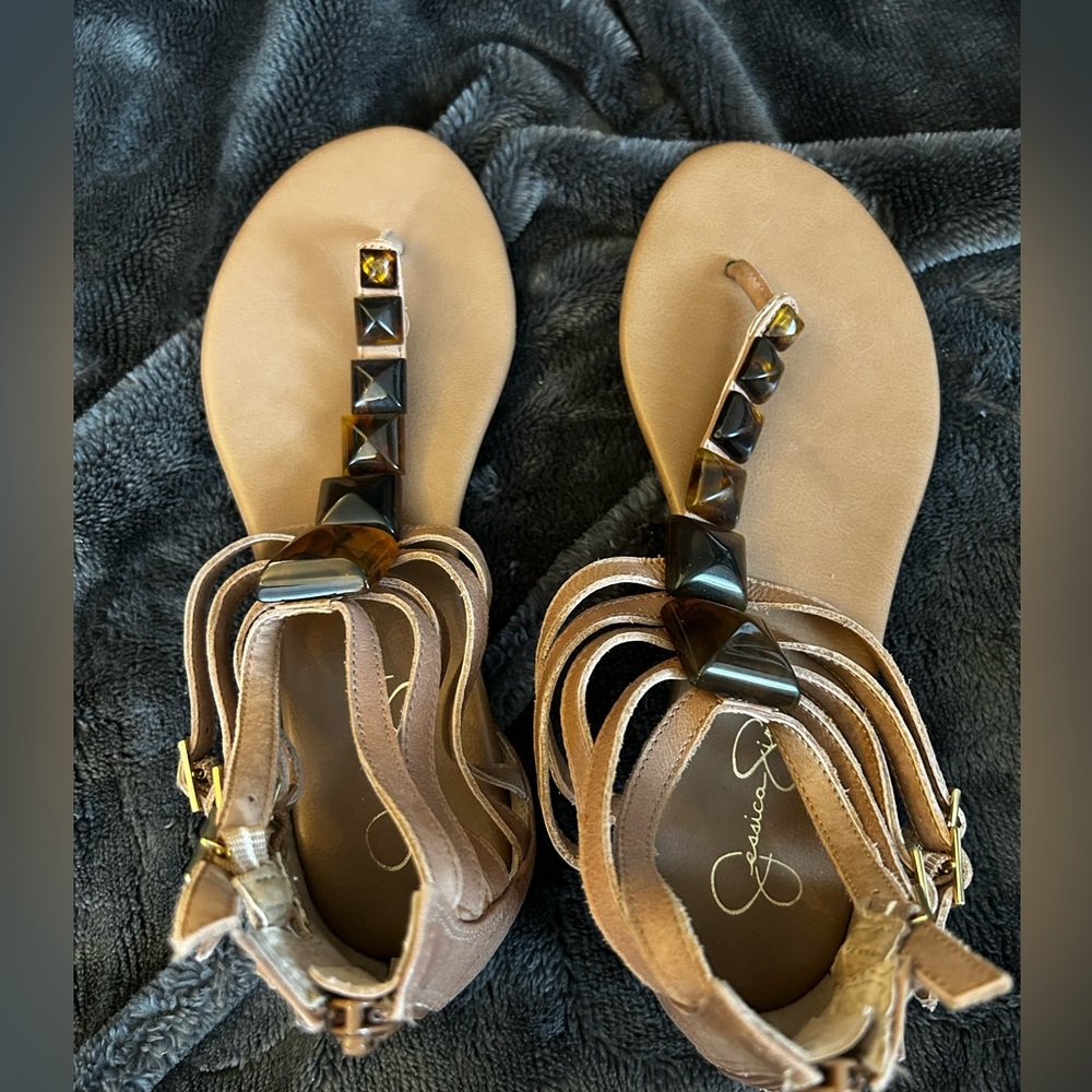 Jessica Simpson Tan Zip up Sandals | size 8